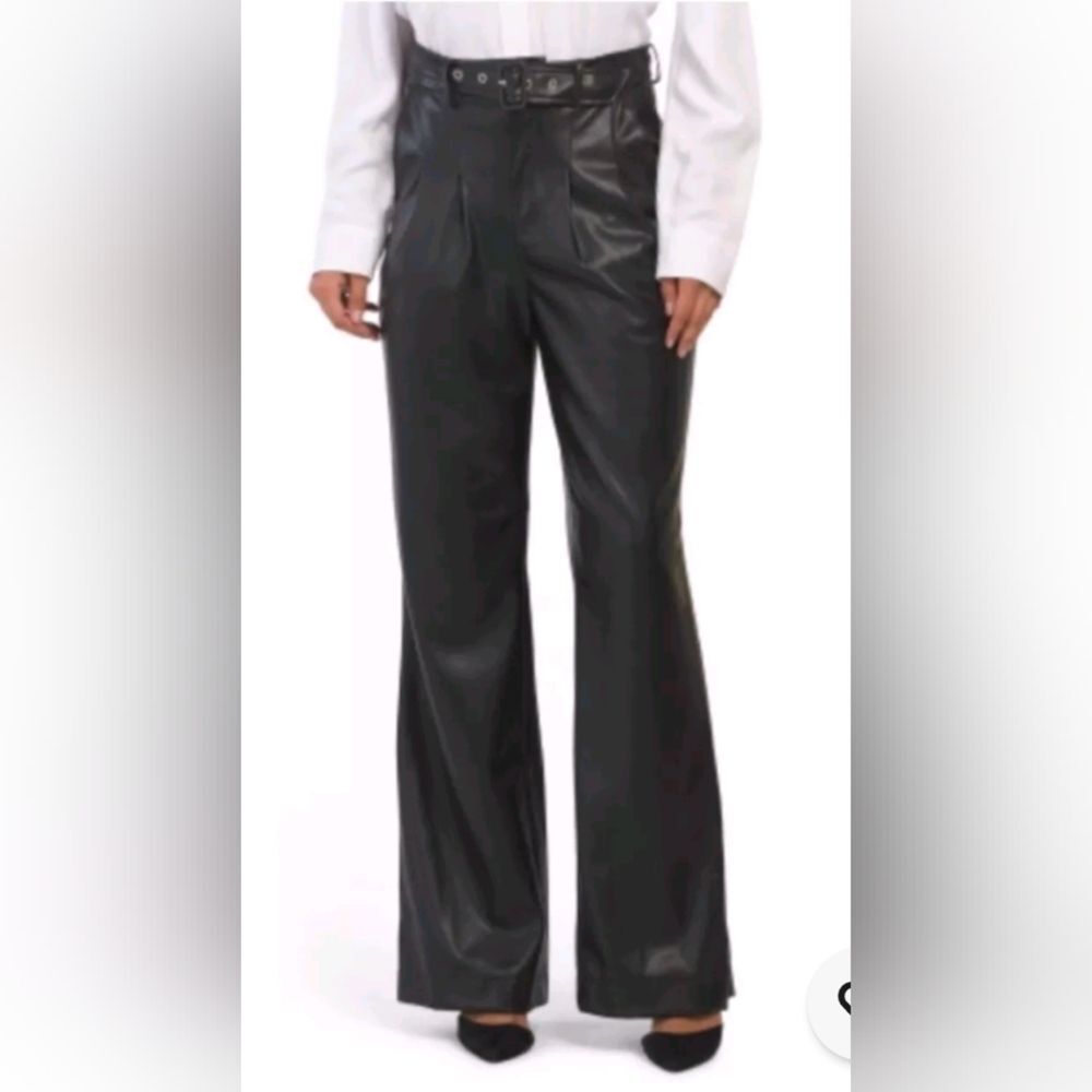 7 For all Mankind Buttery Soft Pleaded Faux Leather Wide Leg Pants Black Size S